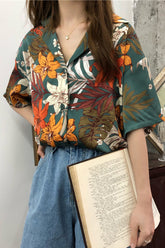 Short Sleeve Vintage Flowers Blouse Shirt